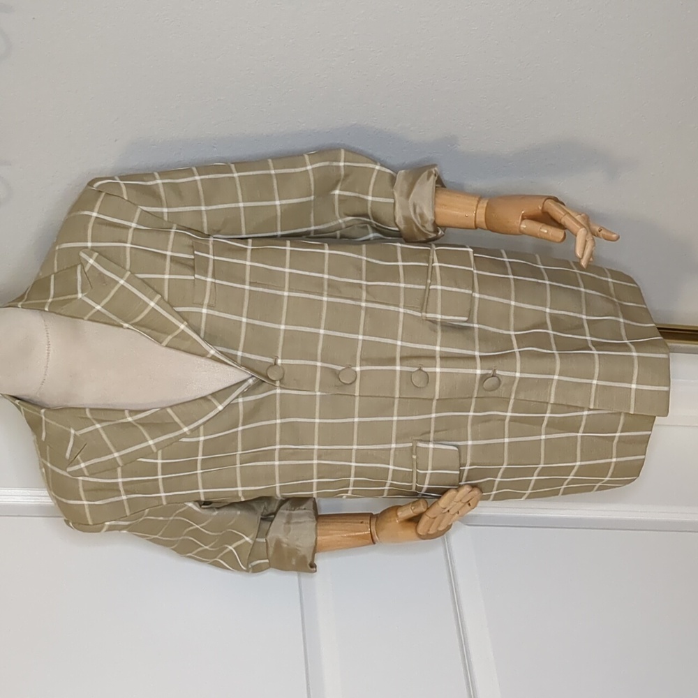 Vintage J. Vital Tan White Men's Plaid Blazer Preppy Old Money SZ 16H 33W Small